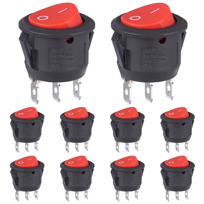 VEXUNGA Round Rocker Switch 12Volt On/Off 3 Pin 2 Position Round Toggle switches AC 6A/250V 10A/125V KCD1 Red Black Mini Circle Switch for Rv Car Truck Boat (Pack of 10pcs) - Image 1